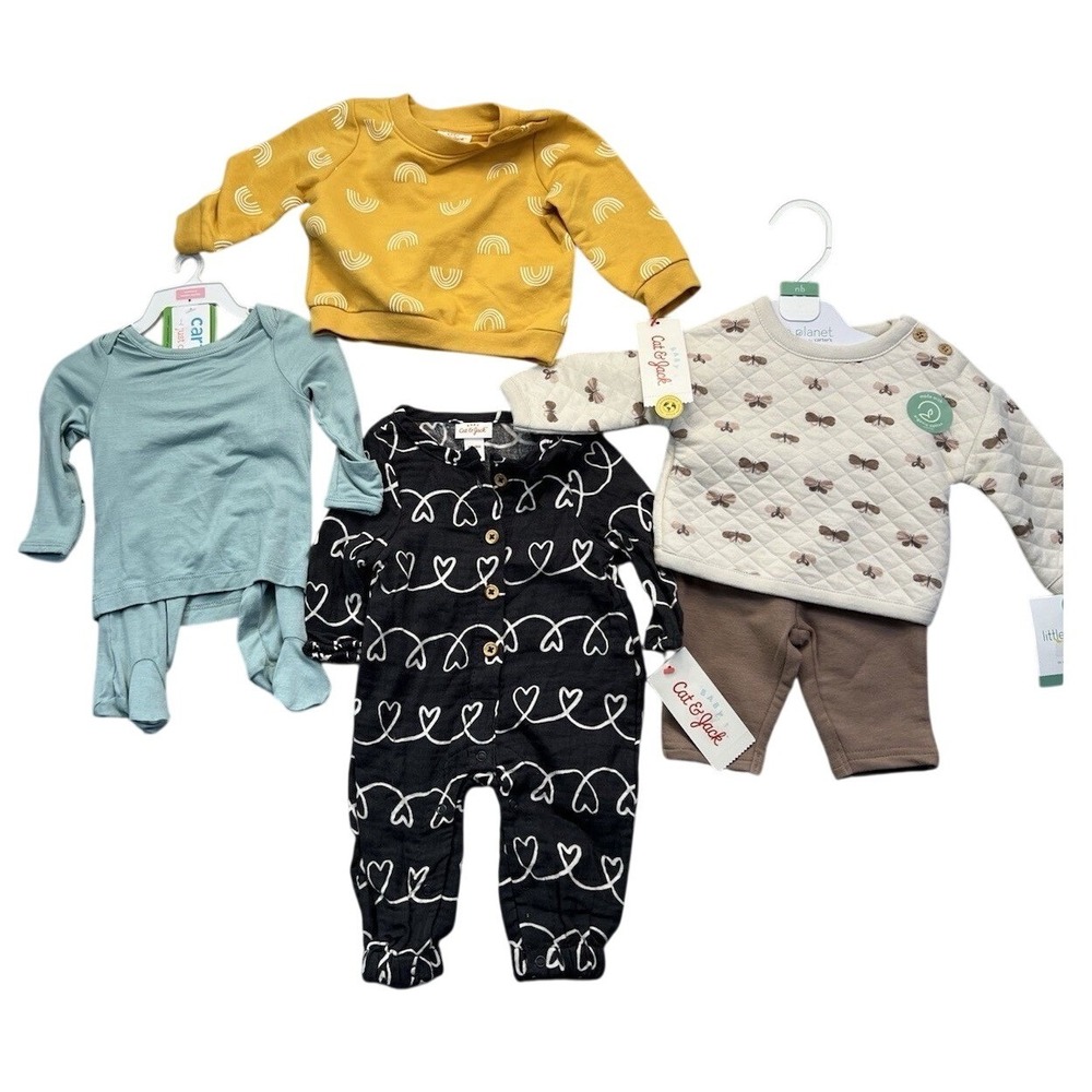 Newborn Baby Clothes Bundle Cat & Jack Little Planet Carters Neutral 6pc Set